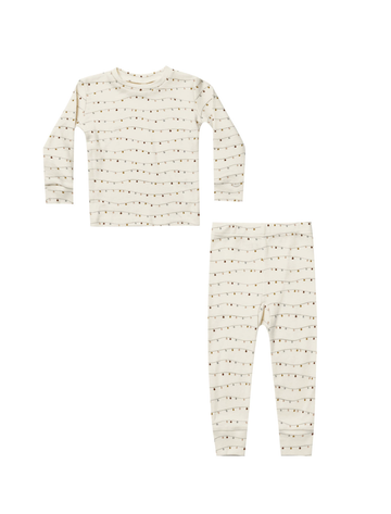 Rylee & Cru - Longsleeve Pajama Set - Ivory Christmas Lights