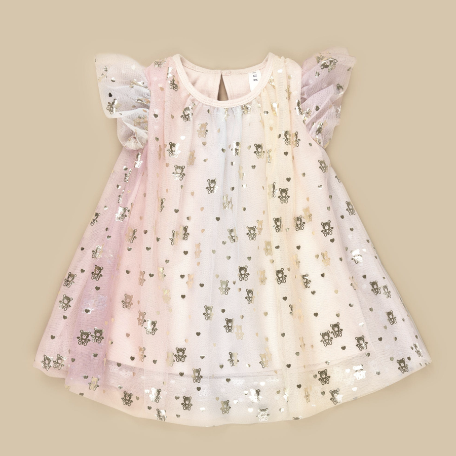 Hux - Angel Bear Flutter Dress - Rainbow