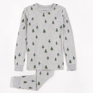 Petit Lem - O Christmas Tree Print Pajama Set - Heather Grey