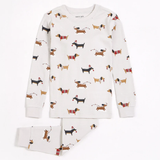Petit Lem - Dashchund Through The Snow Print Pajama Set- Grey
