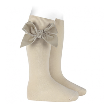 Condor - Side Velvet Bow Knee-High Socks - Linen