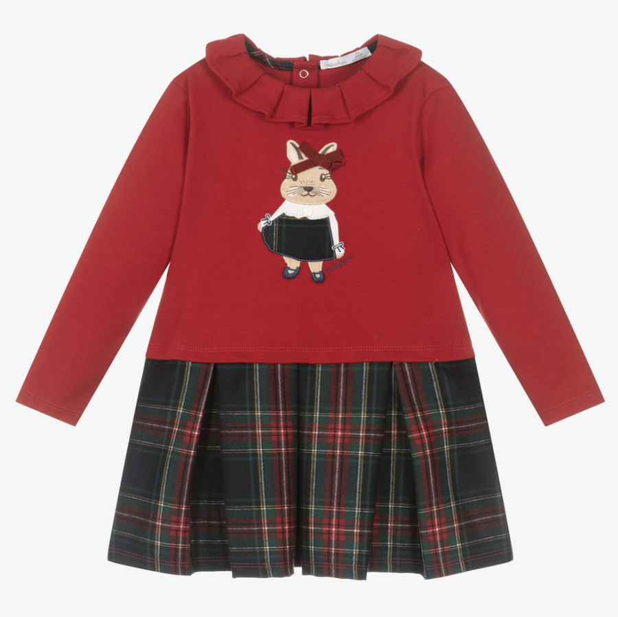 Patachou - Girls Red Bunny Tartan Dress