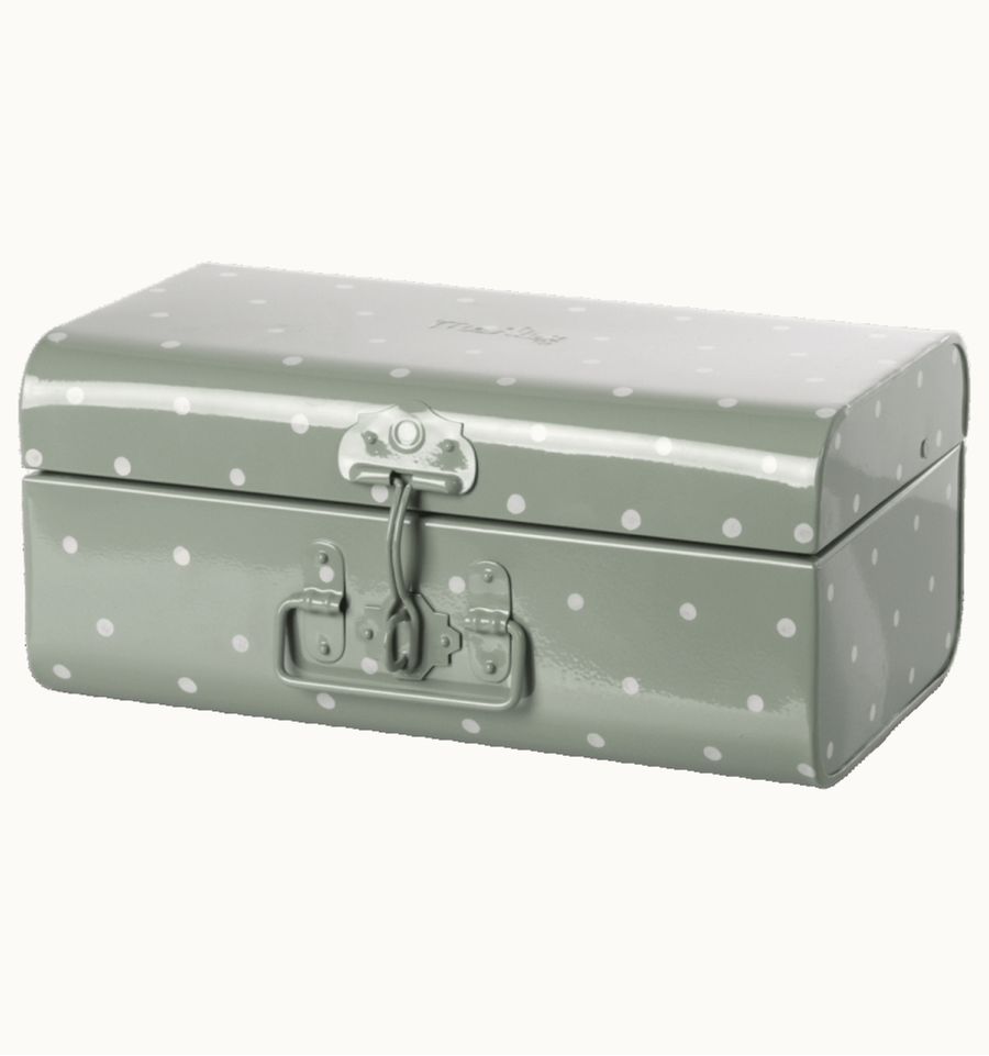 Maileg - Storage Suitcase - Dusty Green Dots