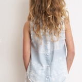 Bella Dahl - Button Back Sleeveless Tie Dye Shirt - Oasis Blue