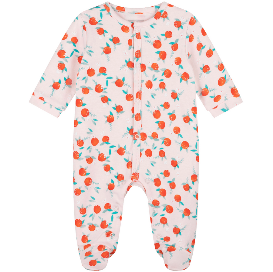 Carrement Beau - Baby Girl Front Snap Cotton Footie with Orange Pattern - Apricot