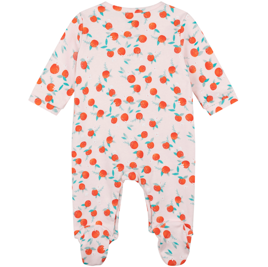 Carrement Beau - Baby Girl Front Snap Cotton Footie with Orange Pattern - Apricot