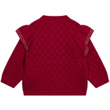 Carrement Beau - Pointelle Knit Cardigan with Shoulder Flounces - Raspberry