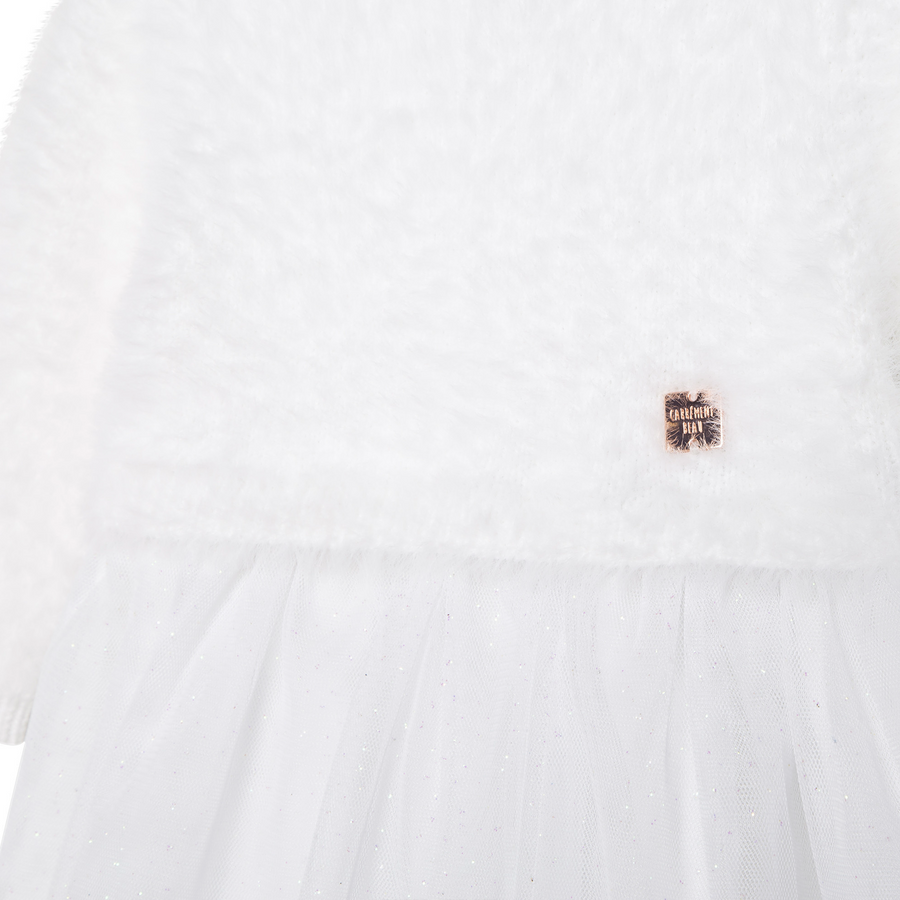 Carrement Beau - Bimaterial Knit Dress with Tulle Skirt - White