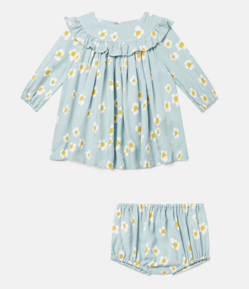 Stella McCartney - Baby Girl Embroidered Daisy Dress with Frills - Blue