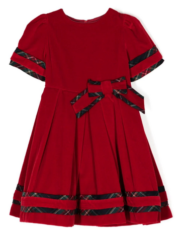 Patachou -Red Velvet Bow Dress