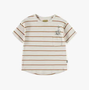 Souris Mini - Short Sleeve Cotton T-Shirt - Brown Stripe