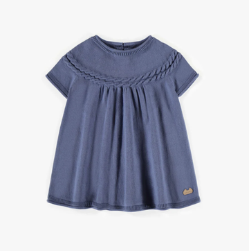 Souris Mini - Short Sleeve Knit Cotton Dress - Blue