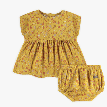 Souris Mini - Flowery Dress and Bloomer Set - Yellow