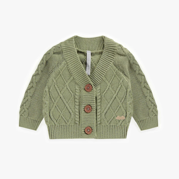 Souris Mini - Braided Knit Button Up Cardigan - Green