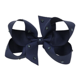 Olilia - Medium Classic Bow With Crystals - Navy Blue