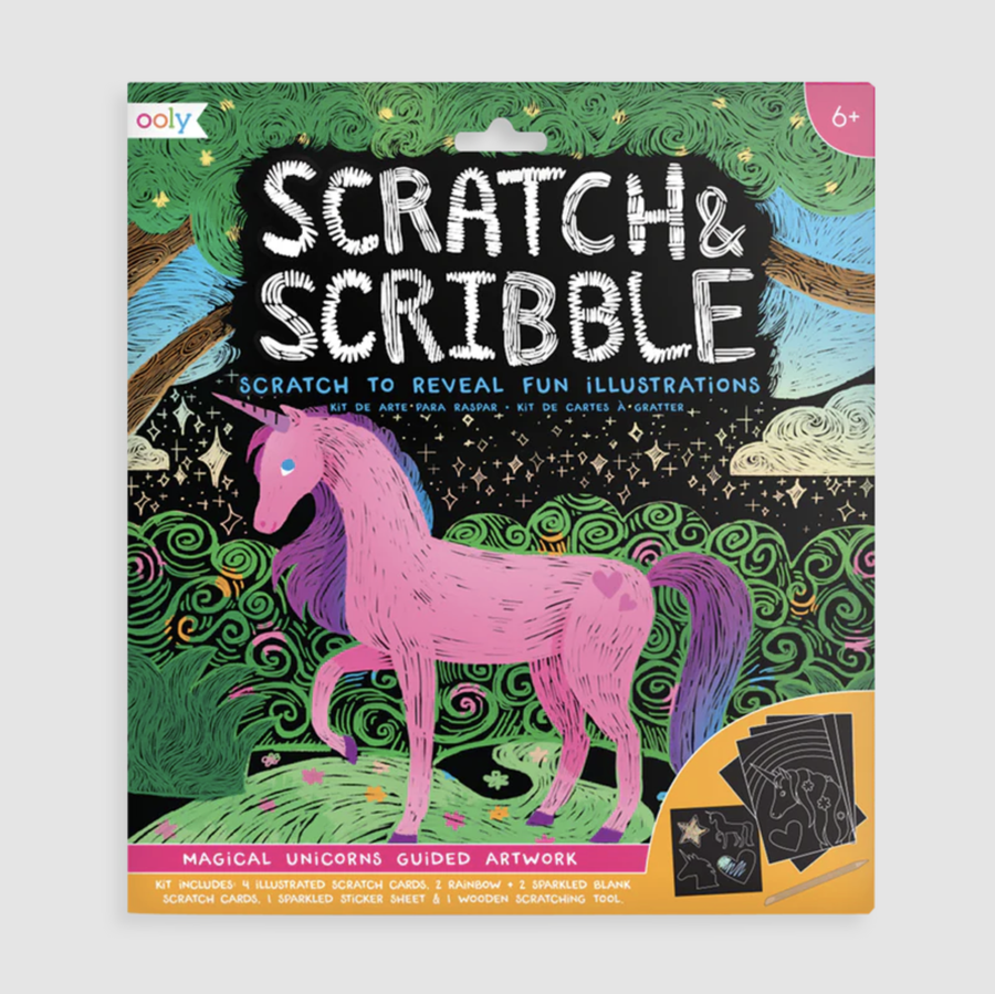 Ooly - Scratch & Scribble Art Kit - Magical Unicorn - 10 Piece Set