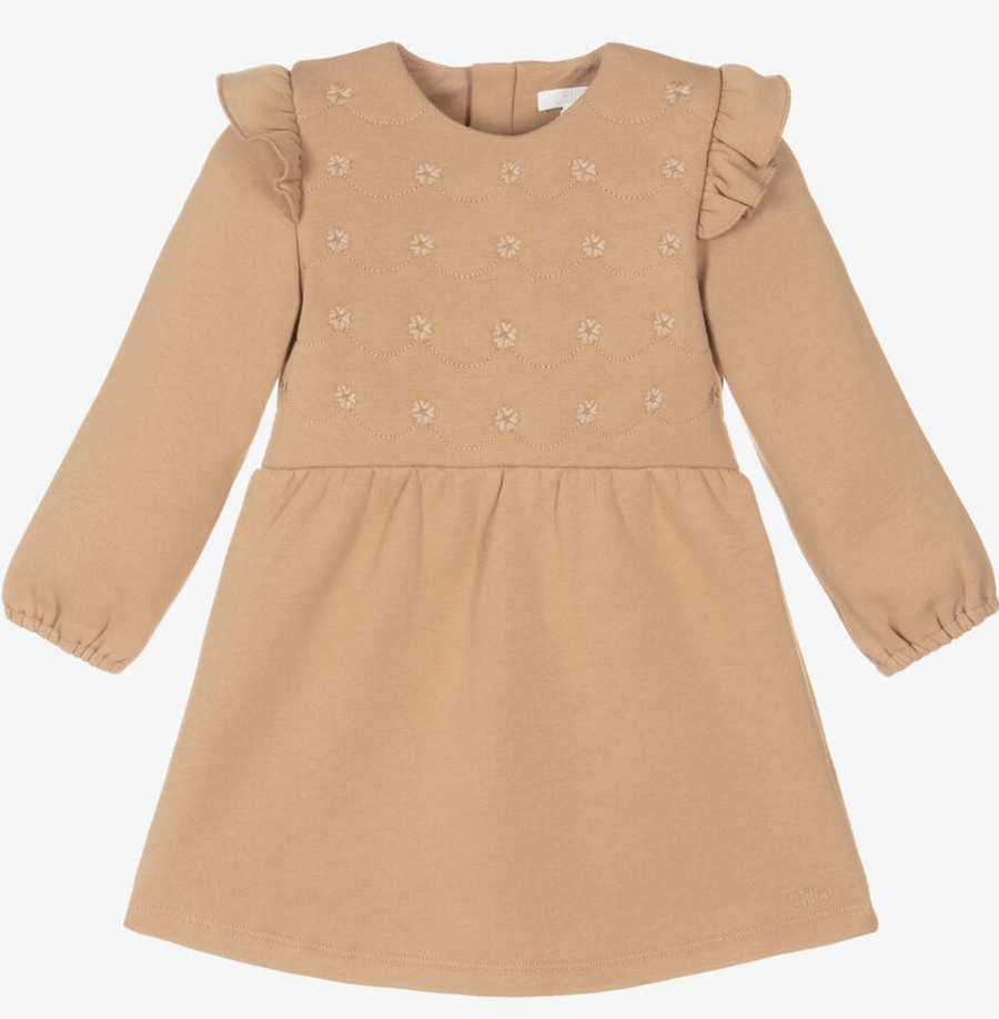 Chloe - Organic Cotton Embroidered Dress - Brown