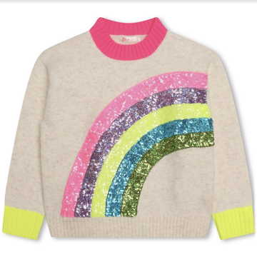 Billie Blush - Knit Sweater w Sequin Rainbow & Coloured Cuffs- Ivory