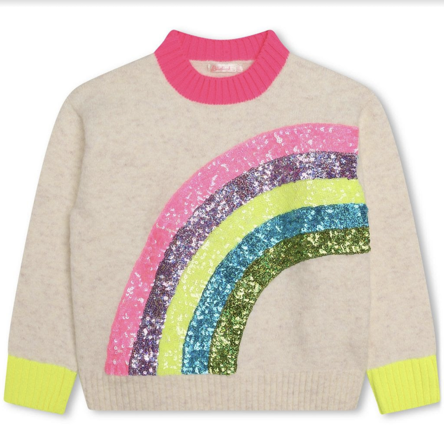 Billie Blush - Knit Sweater w Sequin Rainbow & Coloured Cuffs- Ivory