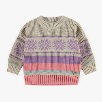 Souris Mini - Patterned Knit Sweater - Cream Lilac