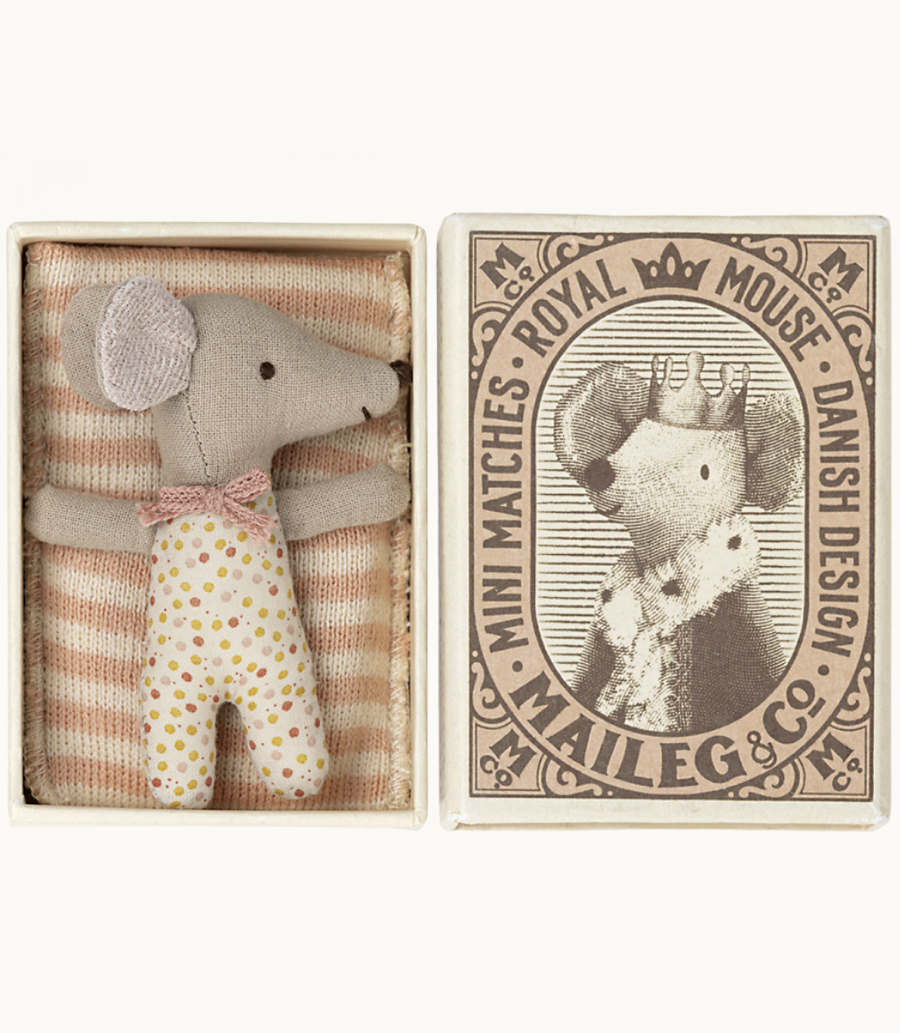 Maileg - Sleepy/Wakey Baby Mouse in Matchbox - Pink