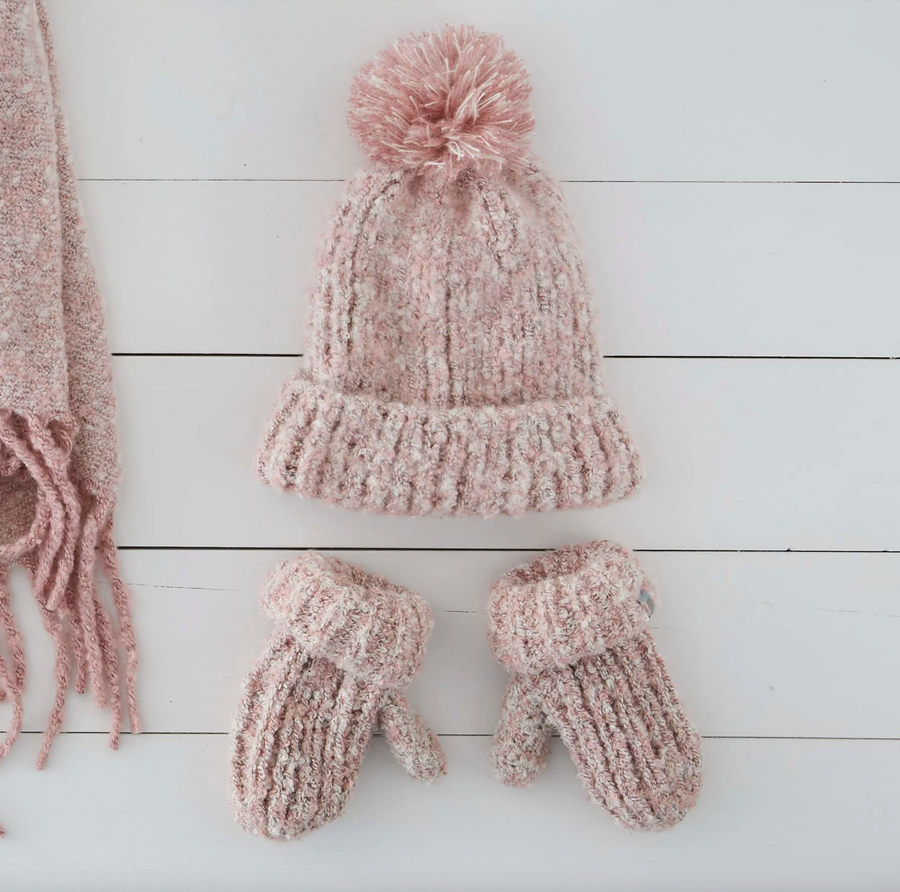 Lemon Loungewear - Girls Snow Storm Beanie and Gloves Set - Dark Pink