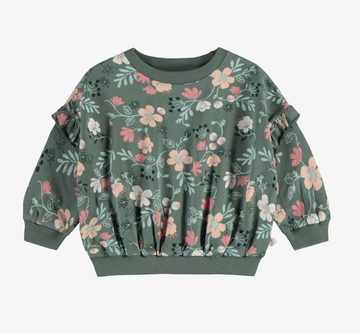 Souris Mini - Long Sleeve Floral Print Sweater - Green