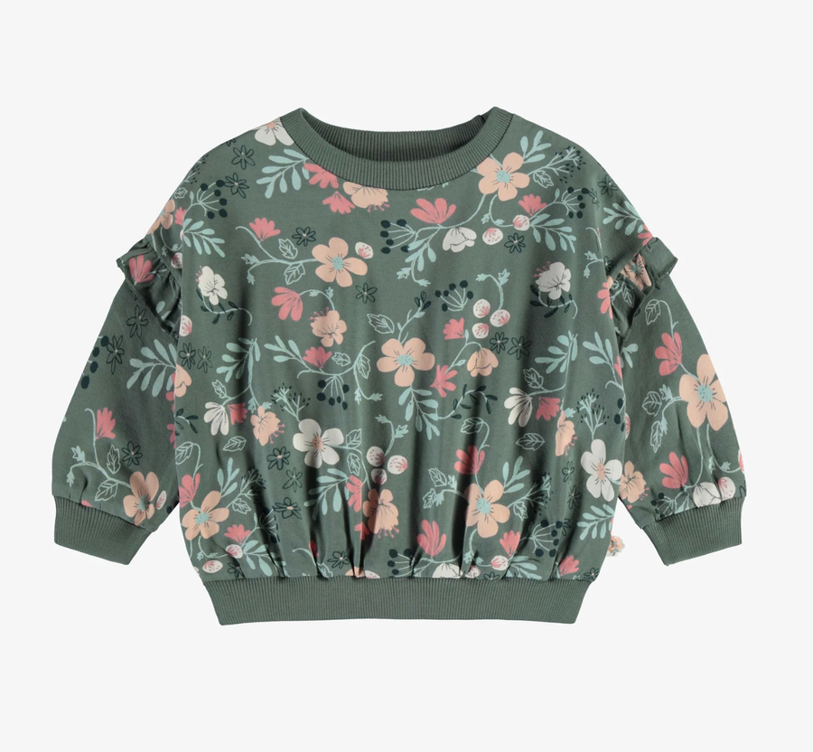 Souris Mini - Long Sleeve Floral Print Sweater - Green