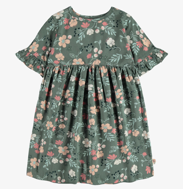 Souris Mini - Short Sleeved Flowery Dress - Light Green