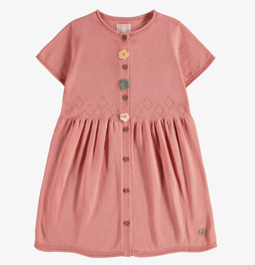 Souris Mini - Short Sleeve Flared Knitted Dress - Pink