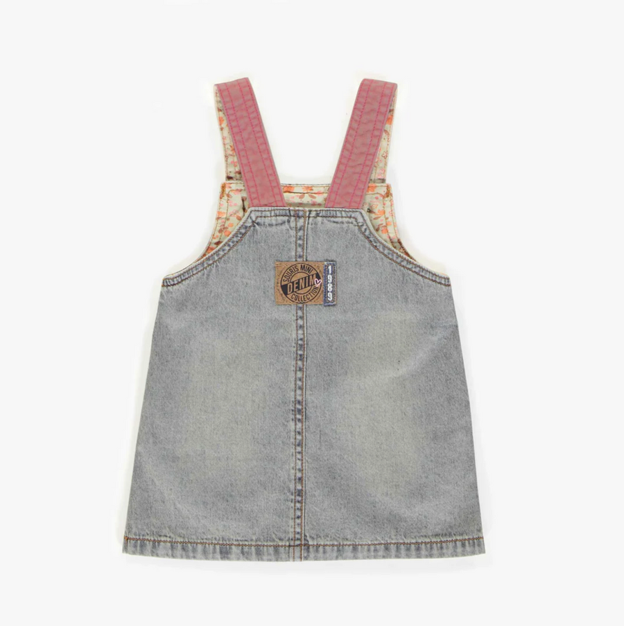Souris Mini - Denim Overall Dress with Pink Straps - Blue