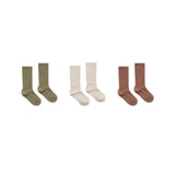 Rylee & Cru - Solid Ribbed Socks - Olive, Stone, Wine