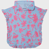 Billie Blush - Hooded Terry Cape - Pale Blue Allover Palm Trees
