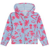Billie Blush - Terry Zip Hoodie - Pale Blue Allover Palm Trees