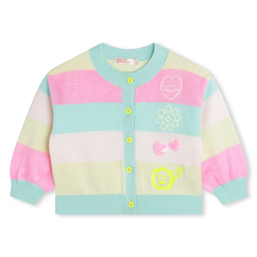 Billie Blush - Baby Stripped Knit Cardigan -  Sequin Hearts & Flowers