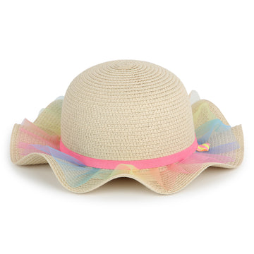 Billie Blush - Straw Sun Hat With Tulle Trim