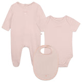 Carrement Beau - Backsnap Footie + Short Sleeve Bodysuit + Bib Box Set - Apricot