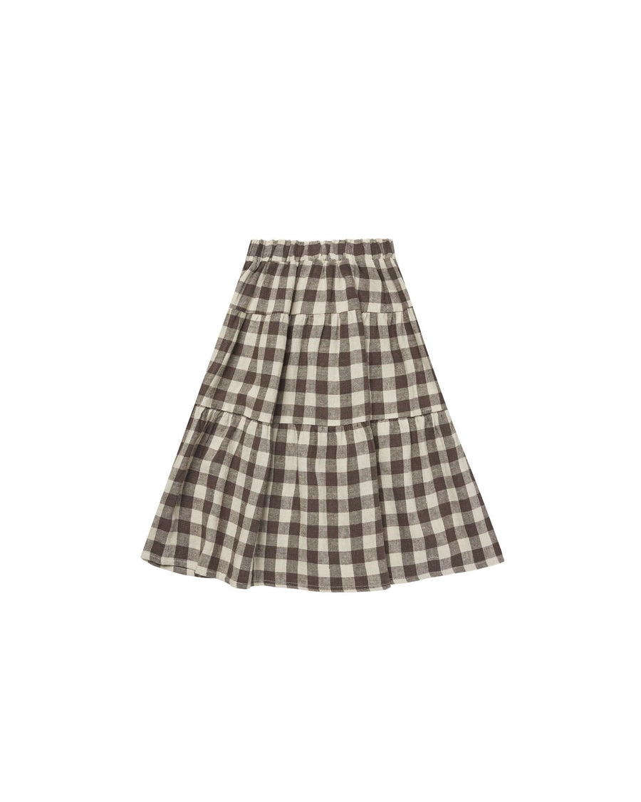 Rylee & Cru - Tiered Midi Skirt - Charcoal Check
