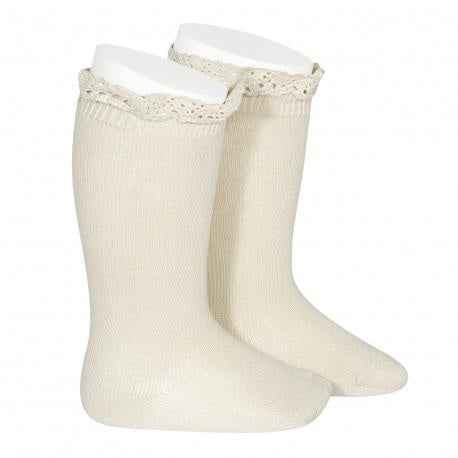 Condor - Knee Socks with Lace Edging (Natural)