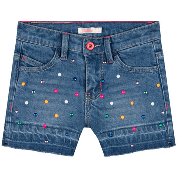 Billie Blush - Raw Hem Denim Shorts with Multicoloured Studs - Blue