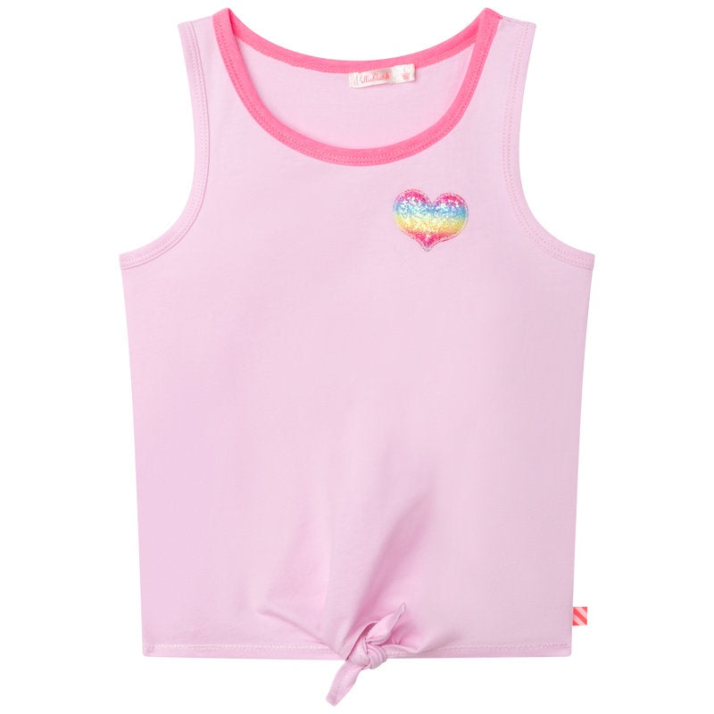 Billie Blush - Knotted Front Glitter Heart Patch Tank Top - Pink