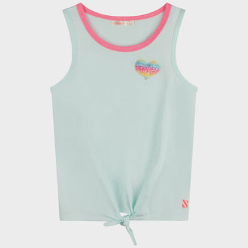 Billie Blush - Knotted Front Glitter Patch Tank Top - Turquoise