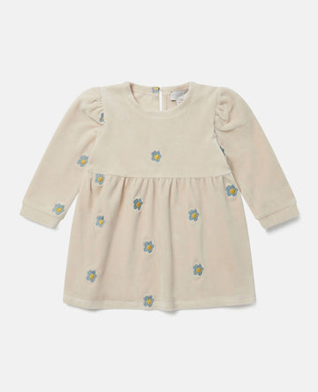 Stella McCartney - Baby Girl Embroidered Daisy Velour Fleece Dress - Cream