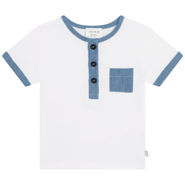 Carrement Beau - Henley w/ Contrast Trim and Chest Pocket - White Blue