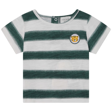 Carrement Beau - Striped Tee w/ Patch on Chest - White Green