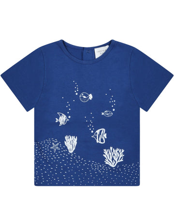 Carrement Beau - Blue Tee with Fish Print