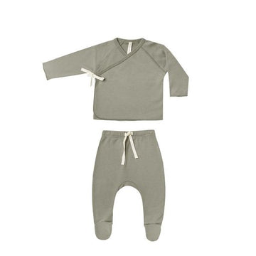Quincy Mae - Wrap Top + Footed Pant Set - Basil