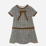 Patachou -  Velvet Tweed Bow Dress - Grey Ochre