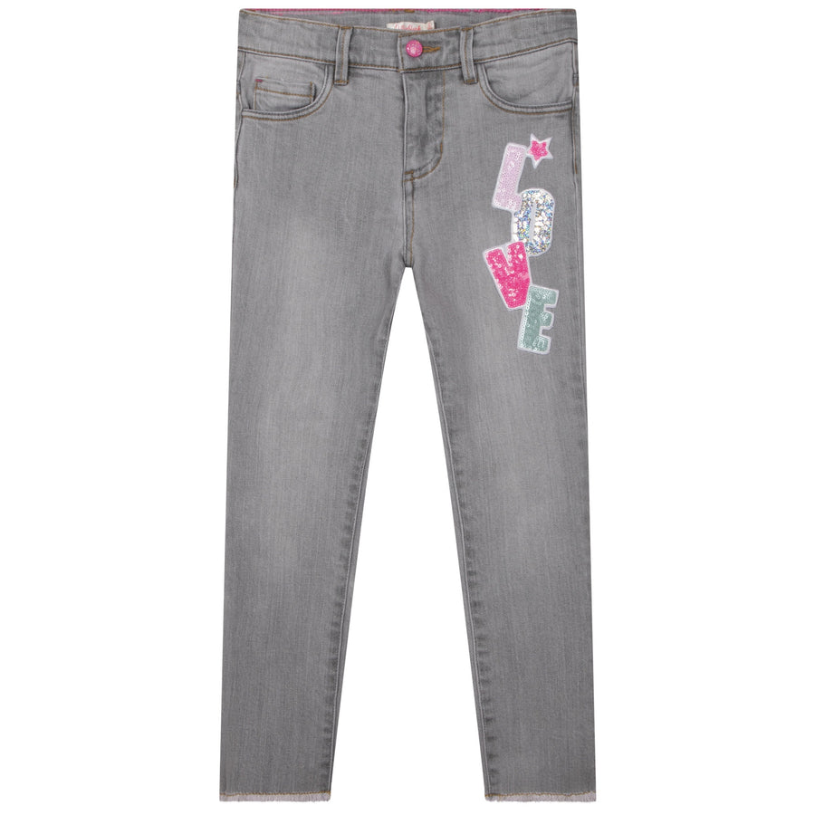 Billie Blush - Denim Pants with Love Patch - Grey