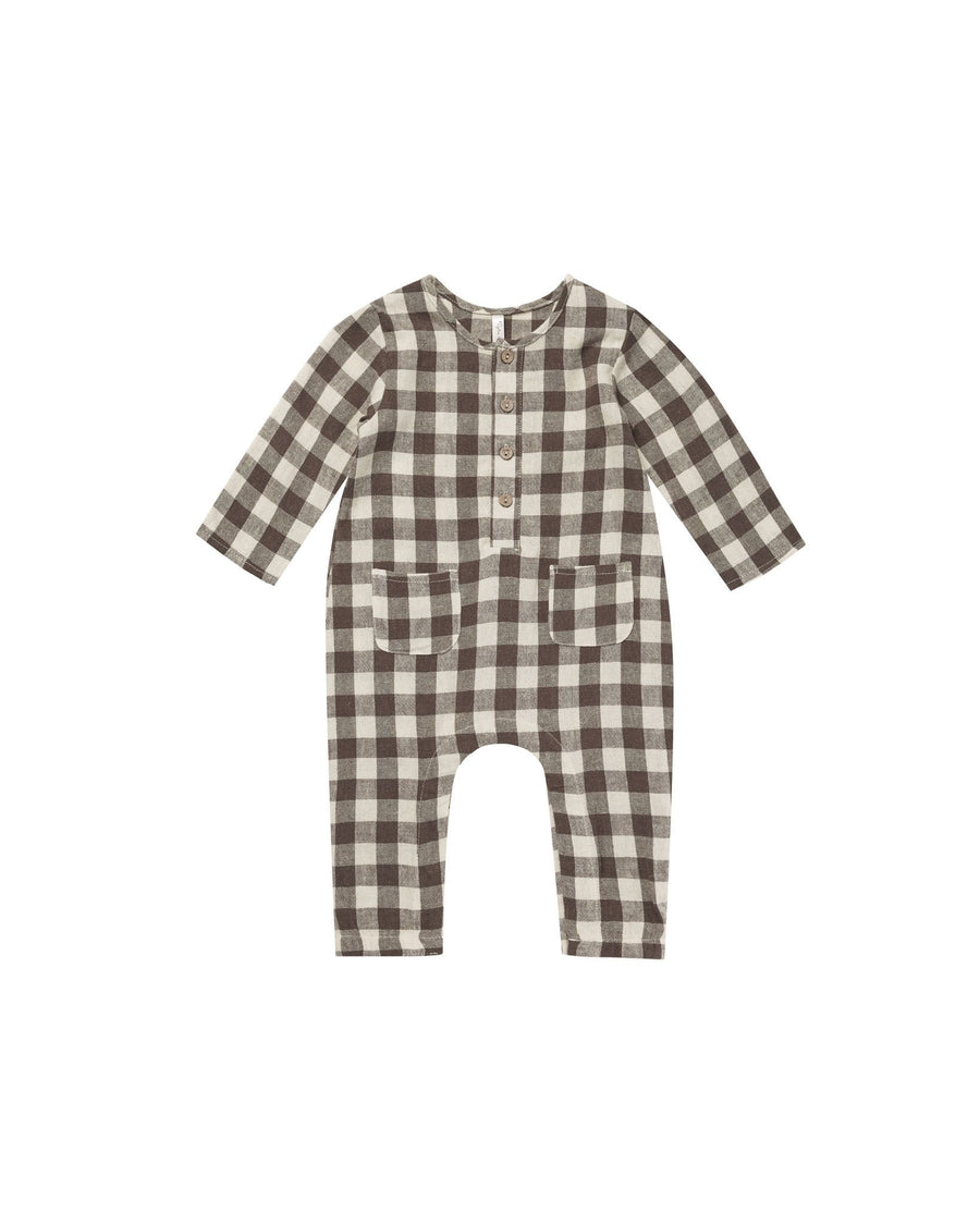 Rylee & Cru - Long Sleeve Woven Jumpsuit - Charcoal Check